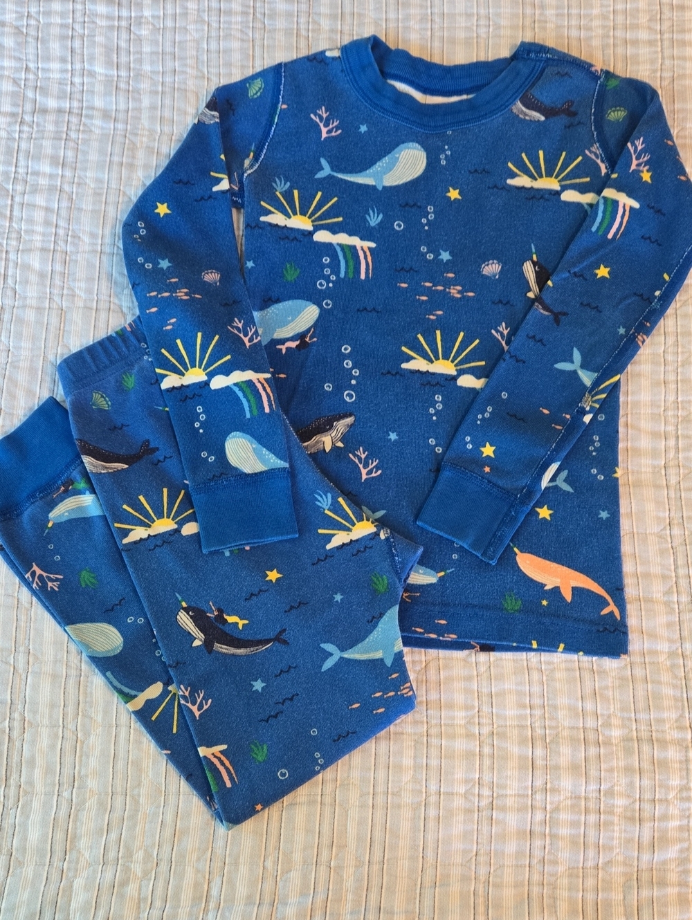 Hanna Andersson Blue Whale & Ocean Print Kids Pajama Set